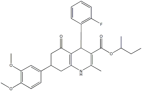 sec-butyl 7-(3,4-dimethoxyphenyl)-4-(2-fluorophenyl)-2-methyl-5-oxo-1,4,5,6,7,8-hexahydro-3-quinolinecarboxylate Struktur