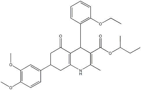 sec-butyl 7-(3,4-dimethoxyphenyl)-4-(2-ethoxyphenyl)-2-methyl-5-oxo-1,4,5,6,7,8-hexahydro-3-quinolinecarboxylate Struktur