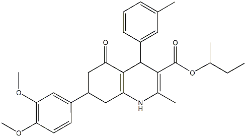 sec-butyl 7-(3,4-dimethoxyphenyl)-2-methyl-4-(3-methylphenyl)-5-oxo-1,4,5,6,7,8-hexahydro-3-quinolinecarboxylate Struktur