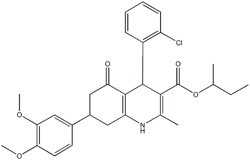 sec-butyl 4-(2-chlorophenyl)-7-(3,4-dimethoxyphenyl)-2-methyl-5-oxo-1,4,5,6,7,8-hexahydro-3-quinolinecarboxylate Struktur