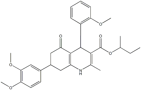 sec-butyl 7-(3,4-dimethoxyphenyl)-4-(2-methoxyphenyl)-2-methyl-5-oxo-1,4,5,6,7,8-hexahydro-3-quinolinecarboxylate Struktur