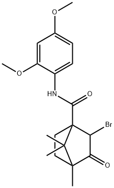 2-bromo-N-(2,4-dimethoxyphenyl)-4,7,7-trimethyl-3-oxobicyclo[2.2.1]heptane-1-carboxamide Struktur