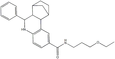 N-(3-ethoxypropyl)-6-phenyl-5,6,6a,7,8,9,10,10a-octahydro-7,10-methanophenanthridine-2-carboxamide Struktur