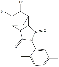 8,9-dibromo-4-(2,5-dimethylphenyl)-4-azatricyclo[5.2.1.0~2,6~]decane-3,5-dione Struktur