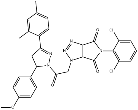 5-(2,6-dichlorophenyl)-1-{2-[3-(2,4-dimethylphenyl)-5-(4-methoxyphenyl)-4,5-dihydro-1H-pyrazol-1-yl]-2-oxoethyl}-3a,6a-dihydropyrrolo[3,4-d][1,2,3]triazole-4,6(1H,5H)-dione Struktur