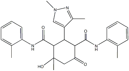 2-(1,3-dimethyl-1H-pyrazol-4-yl)-4-hydroxy-4-methyl-N~1~,N~3~-bis(2-methylphenyl)-6-oxo-1,3-cyclohexanedicarboxamide Struktur