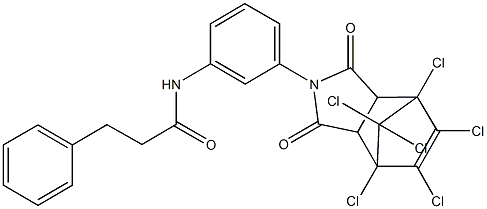 N-[3-(1,7,8,9,10,10-hexachloro-3,5-dioxo-4-azatricyclo[5.2.1.0~2,6~]dec-8-en-4-yl)phenyl]-3-phenylpropanamide Struktur