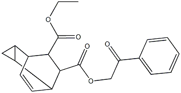 6-ethyl 7-(2-oxo-2-phenylethyl) tricyclo[3.2.2.0~2,4~]non-8-ene-6,7-dicarboxylate Struktur