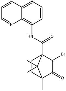 2-bromo-4,7,7-trimethyl-3-oxo-N-(8-quinolinyl)bicyclo[2.2.1]heptane-1-carboxamide Struktur