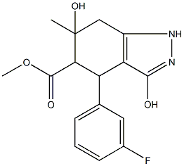 methyl 4-(3-fluorophenyl)-3,6-dihydroxy-6-methyl-4,5,6,7-tetrahydro-1H-indazole-5-carboxylate Struktur