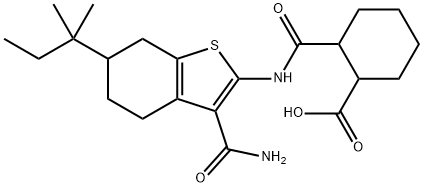 2-({[3-(aminocarbonyl)-6-tert-pentyl-4,5,6,7-tetrahydro-1-benzothien-2-yl]amino}carbonyl)cyclohexanecarboxylic acid Struktur