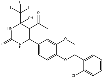 5-acetyl-6-{4-[(2-chlorobenzyl)oxy]-3-methoxyphenyl}-4-hydroxy-4-(trifluoromethyl)tetrahydro-2(1H)-pyrimidinone Struktur