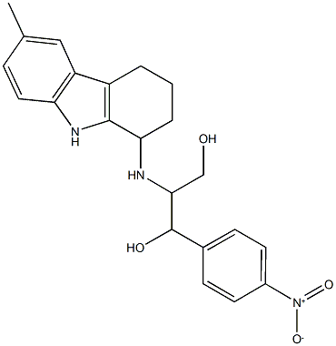 1-{4-nitrophenyl}-2-[(6-methyl-2,3,4,9-tetrahydro-1H-carbazol-1-yl)amino]-1,3-propanediol Struktur