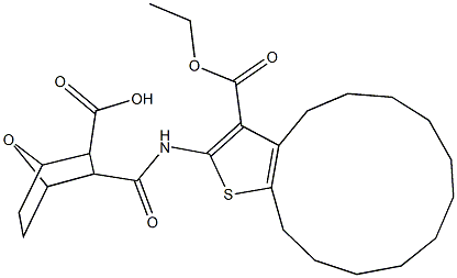 3-({[3-(ethoxycarbonyl)-5,6,7,8,9,10,11,12,13,14-decahydro-4H-cyclotrideca[b]thien-2-yl]amino}carbonyl)-7-oxabicyclo[2.2.1]heptane-2-carboxylic acid Struktur