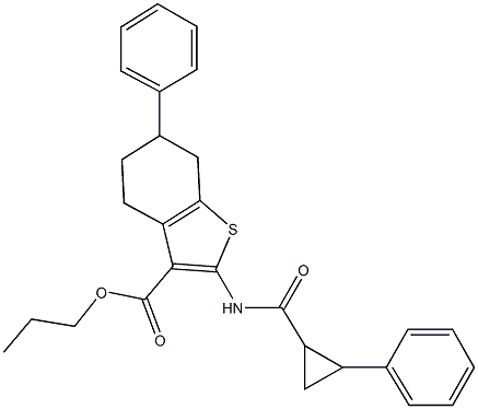 propyl 6-phenyl-2-{[(2-phenylcyclopropyl)carbonyl]amino}-4,5,6,7-tetrahydro-1-benzothiophene-3-carboxylate Struktur