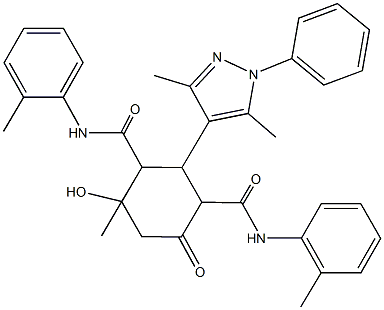 2-(3,5-dimethyl-1-phenyl-1H-pyrazol-4-yl)-4-hydroxy-4-methyl-N~1~,N~3~-bis(2-methylphenyl)-6-oxo-1,3-cyclohexanedicarboxamide Struktur