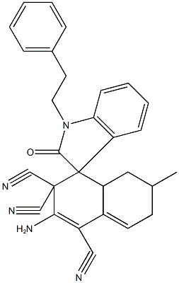 2'-amino-6'-methyl-1-(2-phenylethyl)-1,3,4'a,5',6',7'-hexahydro-2-oxospiro[2H-indole-3,4'-naphthalene]-1',3',3'(4'H)-tricarbonitrile Struktur