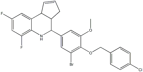 4-{3-bromo-4-[(4-chlorobenzyl)oxy]-5-methoxyphenyl}-6,8-difluoro-3a,4,5,9b-tetrahydro-3H-cyclopenta[c]quinoline Struktur