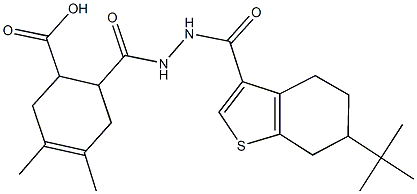 6-({2-[(6-tert-butyl-4,5,6,7-tetrahydro-1-benzothien-3-yl)carbonyl]hydrazino}carbonyl)-3,4-dimethyl-3-cyclohexene-1-carboxylic acid Struktur