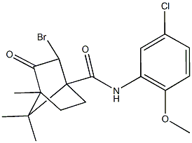 2-bromo-N-(5-chloro-2-methoxyphenyl)-4,7,7-trimethyl-3-oxobicyclo[2.2.1]heptane-1-carboxamide Struktur