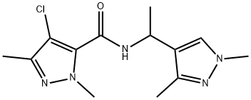 4-chloro-N-[1-(1,3-dimethyl-1H-pyrazol-4-yl)ethyl]-1,3-dimethyl-1H-pyrazole-5-carboxamide Struktur