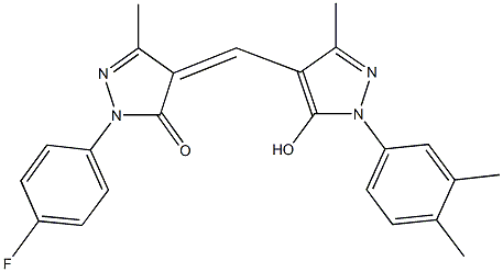 4-{[1-(3,4-dimethylphenyl)-5-hydroxy-3-methyl-1H-pyrazol-4-yl]methylene}-2-(4-fluorophenyl)-5-methyl-2,4-dihydro-3H-pyrazol-3-one Struktur