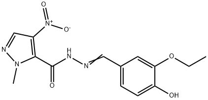 N'-(3-ethoxy-4-hydroxybenzylidene)-4-nitro-1-methyl-1H-pyrazole-5-carbohydrazide Struktur