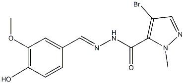 4-bromo-N'-(4-hydroxy-3-methoxybenzylidene)-1-methyl-1H-pyrazole-5-carbohydrazide Struktur