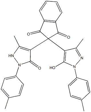 2-[5-hydroxy-3-methyl-1-(4-methylphenyl)-1H-pyrazol-4-yl]-2-[5-methyl-2-(4-methylphenyl)-3-oxo-2,3-dihydro-1H-pyrazol-4-yl]-1H-indene-1,3(2H)-dione Struktur