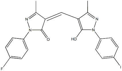 2-(4-fluorophenyl)-4-{[5-hydroxy-1-(4-iodophenyl)-3-methyl-1H-pyrazol-4-yl]methylene}-5-methyl-2,4-dihydro-3H-pyrazol-3-one Struktur