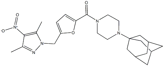 1-(1-adamantyl)-4-[5-({4-nitro-3,5-dimethyl-1H-pyrazol-1-yl}methyl)-2-furoyl]piperazine Struktur