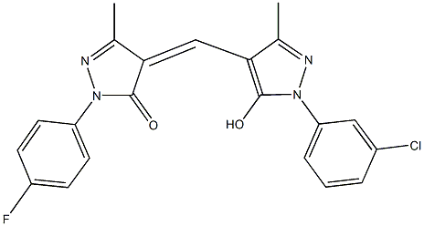 4-{[1-(3-chlorophenyl)-5-hydroxy-3-methyl-1H-pyrazol-4-yl]methylene}-2-(4-fluorophenyl)-5-methyl-2,4-dihydro-3H-pyrazol-3-one Struktur