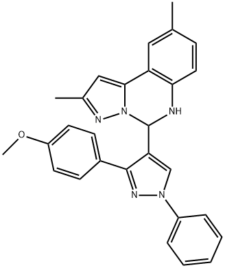 4-[4-(2,9-dimethyl-5,6-dihydropyrazolo[1,5-c]quinazolin-5-yl)-1-phenyl-1H-pyrazol-3-yl]phenyl methyl ether Struktur