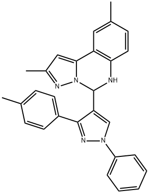 2,9-dimethyl-5-[3-(4-methylphenyl)-1-phenyl-1H-pyrazol-4-yl]-5,6-dihydropyrazolo[1,5-c]quinazoline Struktur