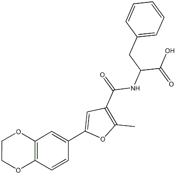 N-[5-(2,3-dihydro-1,4-benzodioxin-6-yl)-2-methyl-3-furoyl]phenylalanine Struktur