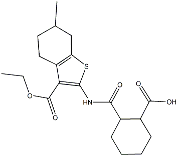 2-({[3-(ethoxycarbonyl)-6-methyl-4,5,6,7-tetrahydro-1-benzothien-2-yl]amino}carbonyl)cyclohexanecarboxylic acid Struktur