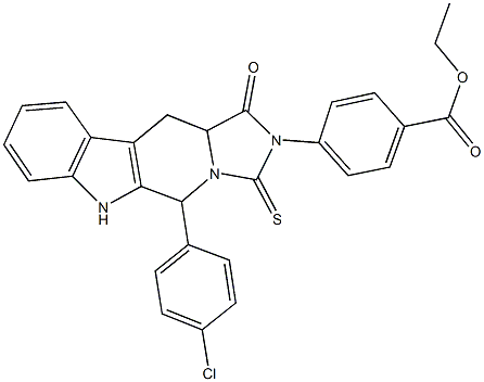 ethyl 4-(5-(4-chlorophenyl)-1-oxo-3-thioxo-5,6,11,11a-tetrahydro-1H-imidazo[5',1':6,1]pyrido[3,4-b]indol-2(3H)-yl)benzoate Struktur