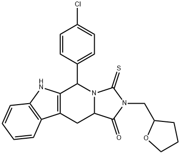 5-(4-chlorophenyl)-2-(tetrahydro-2-furanylmethyl)-3-thioxo-2,3,5,6,11,11a-hexahydro-1H-imidazo[5',1':6,1]pyrido[3,4-b]indol-1-one Struktur