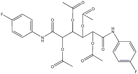 2,3-bis(acetyloxy)-1-[1-(acetyloxy)-2-(4-fluoroanilino)-2-oxoethyl]-4-(4-fluoroanilino)-4-oxobutyl acetate Struktur