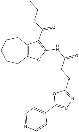 ethyl 2-[({[5-(4-pyridinyl)-1,3,4-oxadiazol-2-yl]sulfanyl}acetyl)amino]-5,6,7,8-tetrahydro-4H-cyclohepta[b]thiophene-3-carboxylate Struktur