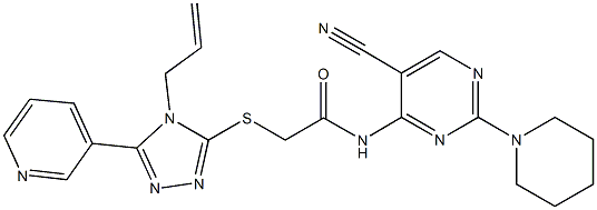 2-{[4-allyl-5-(3-pyridinyl)-4H-1,2,4-triazol-3-yl]sulfanyl}-N-[5-cyano-2-(1-piperidinyl)-4-pyrimidinyl]acetamide Struktur