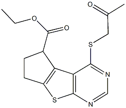 ethyl 4-[(2-oxopropyl)sulfanyl]-6,7-dihydro-5H-cyclopenta[4,5]thieno[2,3-d]pyrimidine-5-carboxylate Struktur