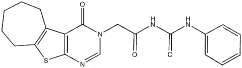 N-[(4-oxo-6,7,8,9-tetrahydro-4H-cyclohepta[4,5]thieno[2,3-d]pyrimidin-3(5H)-yl)acetyl]-N'-phenylurea Struktur