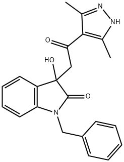 1-benzyl-3-[2-(3,5-dimethyl-1H-pyrazol-4-yl)-2-oxoethyl]-3-hydroxy-1,3-dihydro-2H-indol-2-one Struktur