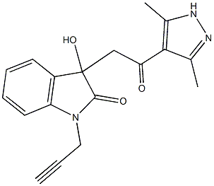 3-[2-(3,5-dimethyl-1H-pyrazol-4-yl)-2-oxoethyl]-3-hydroxy-1-(2-propynyl)-1,3-dihydro-2H-indol-2-one Struktur