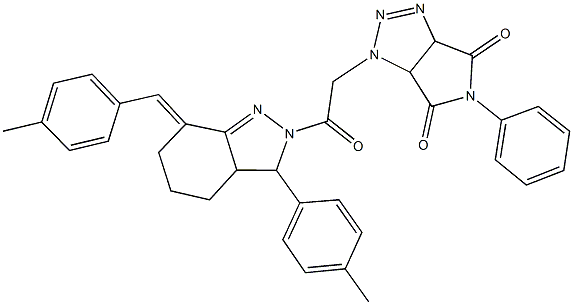 1-{2-[7-(4-methylbenzylidene)-3-(4-methylphenyl)-3,3a,4,5,6,7-hexahydro-2H-indazol-2-yl]-2-oxoethyl}-5-phenyl-3a,6a-dihydropyrrolo[3,4-d][1,2,3]triazole-4,6(1H,5H)-dione Struktur