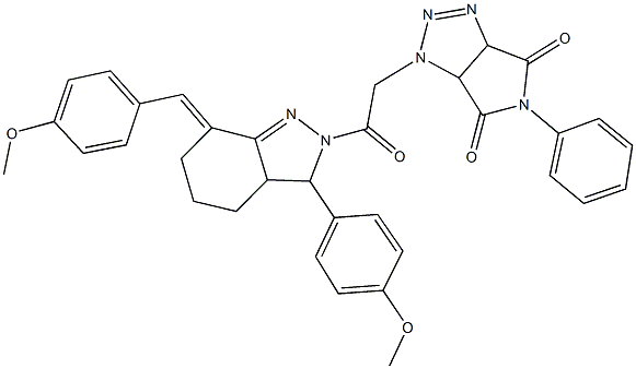 1-{2-[7-(4-methoxybenzylidene)-3-(4-methoxyphenyl)-3,3a,4,5,6,7-hexahydro-2H-indazol-2-yl]-2-oxoethyl}-5-phenyl-3a,6a-dihydropyrrolo[3,4-d][1,2,3]triazole-4,6(1H,5H)-dione Struktur