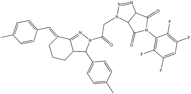 1-{2-[7-(4-methylbenzylidene)-3-(4-methylphenyl)-3,3a,4,5,6,7-hexahydro-2H-indazol-2-yl]-2-oxoethyl}-5-(2,3,5,6-tetrafluorophenyl)-3a,6a-dihydropyrrolo[3,4-d][1,2,3]triazole-4,6(1H,5H)-dione Struktur