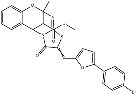 methyl (13E)-13-{[5-(4-bromophenyl)-2-furyl]methylene}-9-methyl-14-oxo-8-oxa-12-thia-10,15-diazatetracyclo[7.6.1.0~2,7~.0~11,15~]hexadeca-2,4,6,10-tetraene-16-carboxylate Struktur