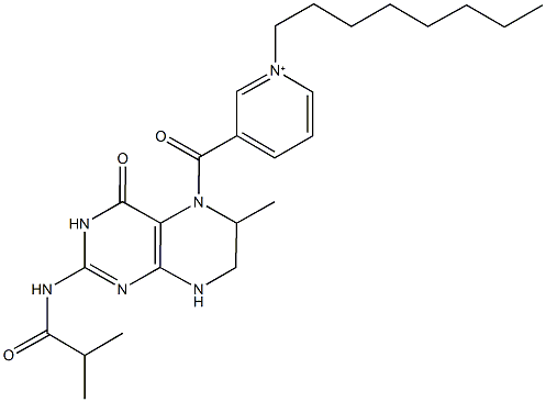 3-[(2-(isobutyrylamino)-6-methyl-4-oxo-4,6,7,8-tetrahydro-5(3H)-pteridinyl)carbonyl]-1-octylpyridinium Struktur